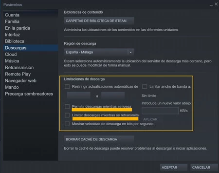 Limitations du téléchargement de Steam