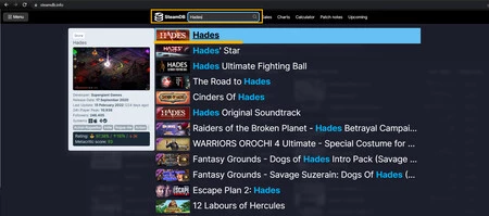 Recherche de jeu Steam Db