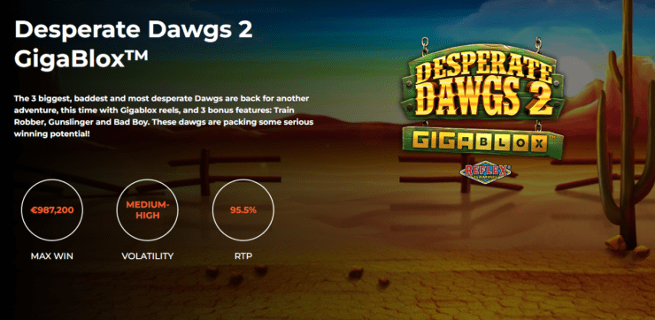Les chiens les plus sauvages de l'Ouest reviennent dans le jeu Desperate Dawgs 2 GigaBlox™ d'Yggdrasil et Reflex Gaming.